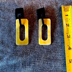 2.5” Golden bone and Black Acrylic pierced earrings.